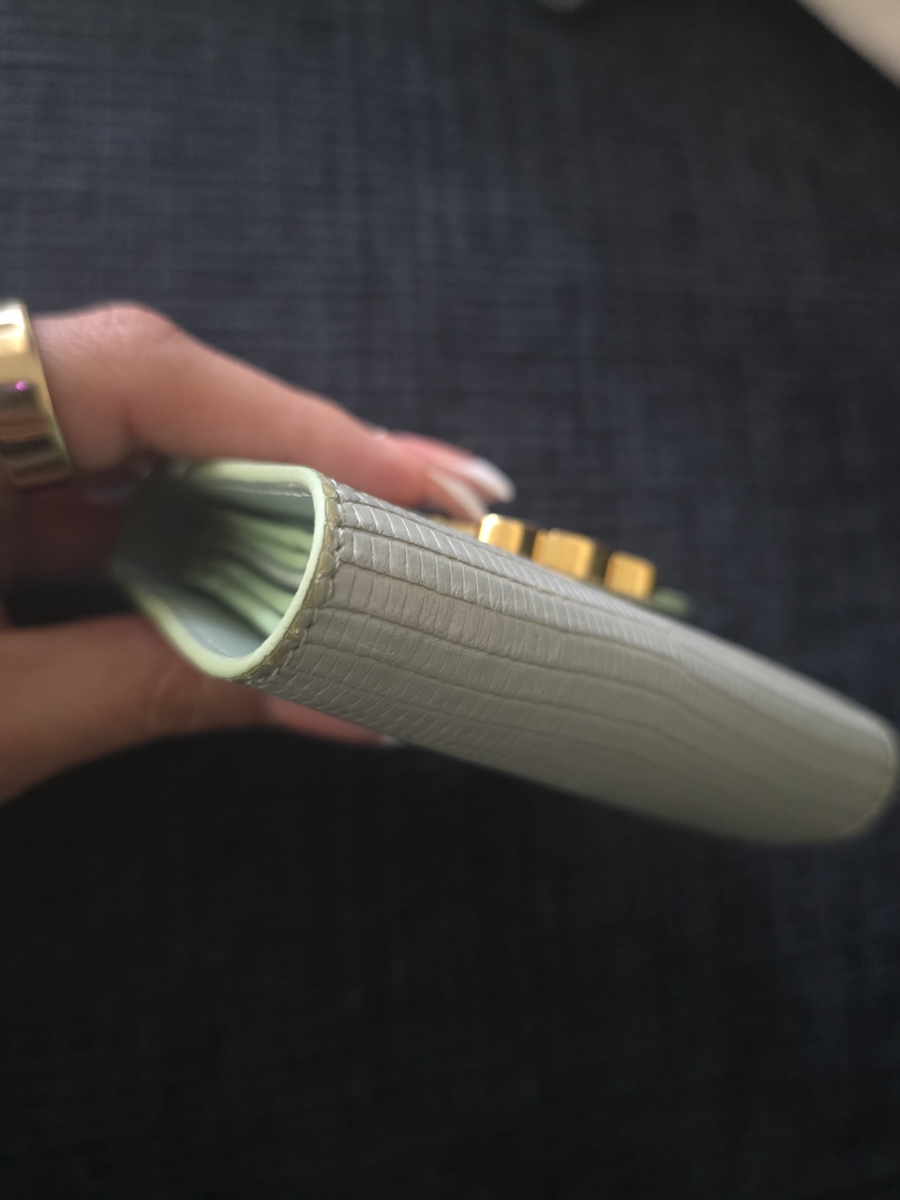 Celine Triomphe Embossed Croc Wallet in Light Green - Picture 13 of 16